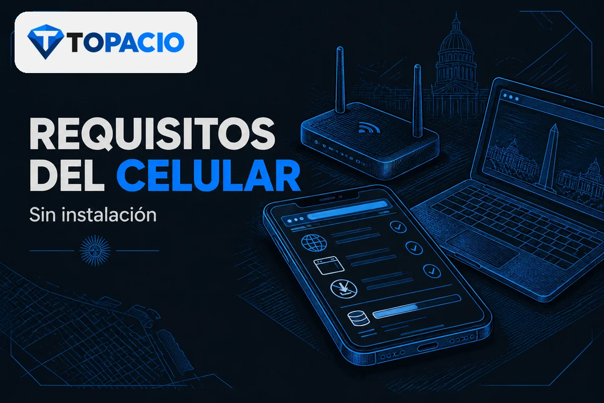 Celular y router mostrando requisitos para acceder sin instalación