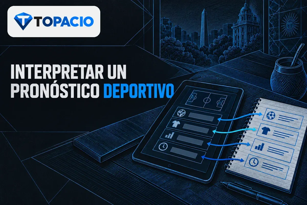 Tableta con un pronóstico deportivo desglosado y notas explicativas.