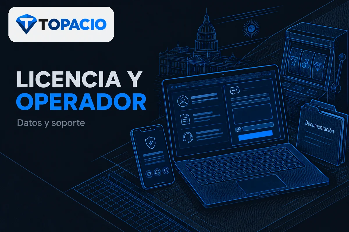 Portátil con datos del operador, licencia y formulario de soporte.