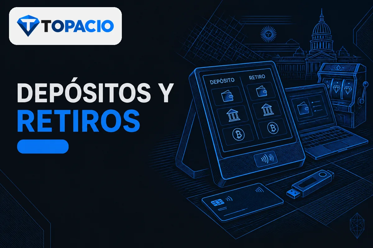 Terminal con opciones de depósito y retiro junto a billetera digital.