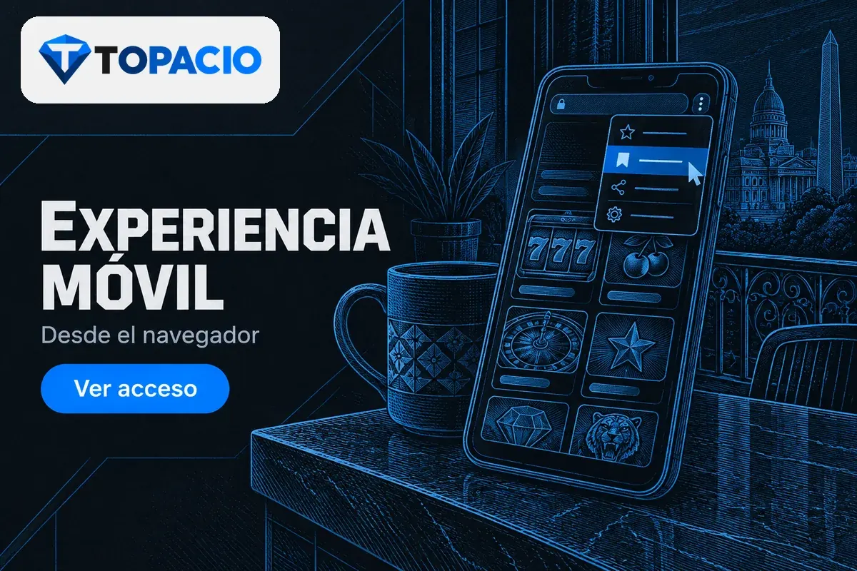 Teléfono con casino web y menú para guardar favoritos.