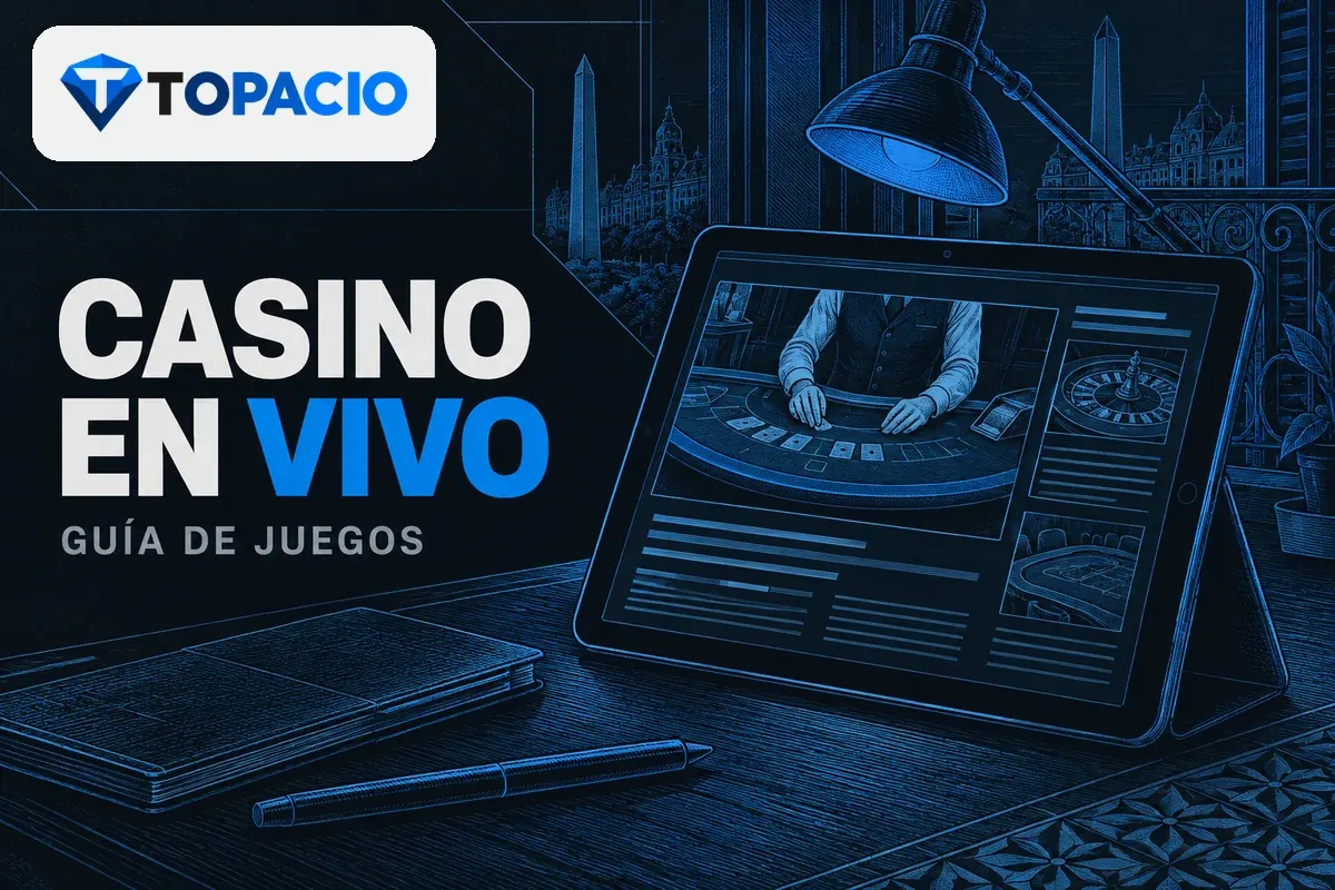 Tablet con guía de casino en vivo y mesa.