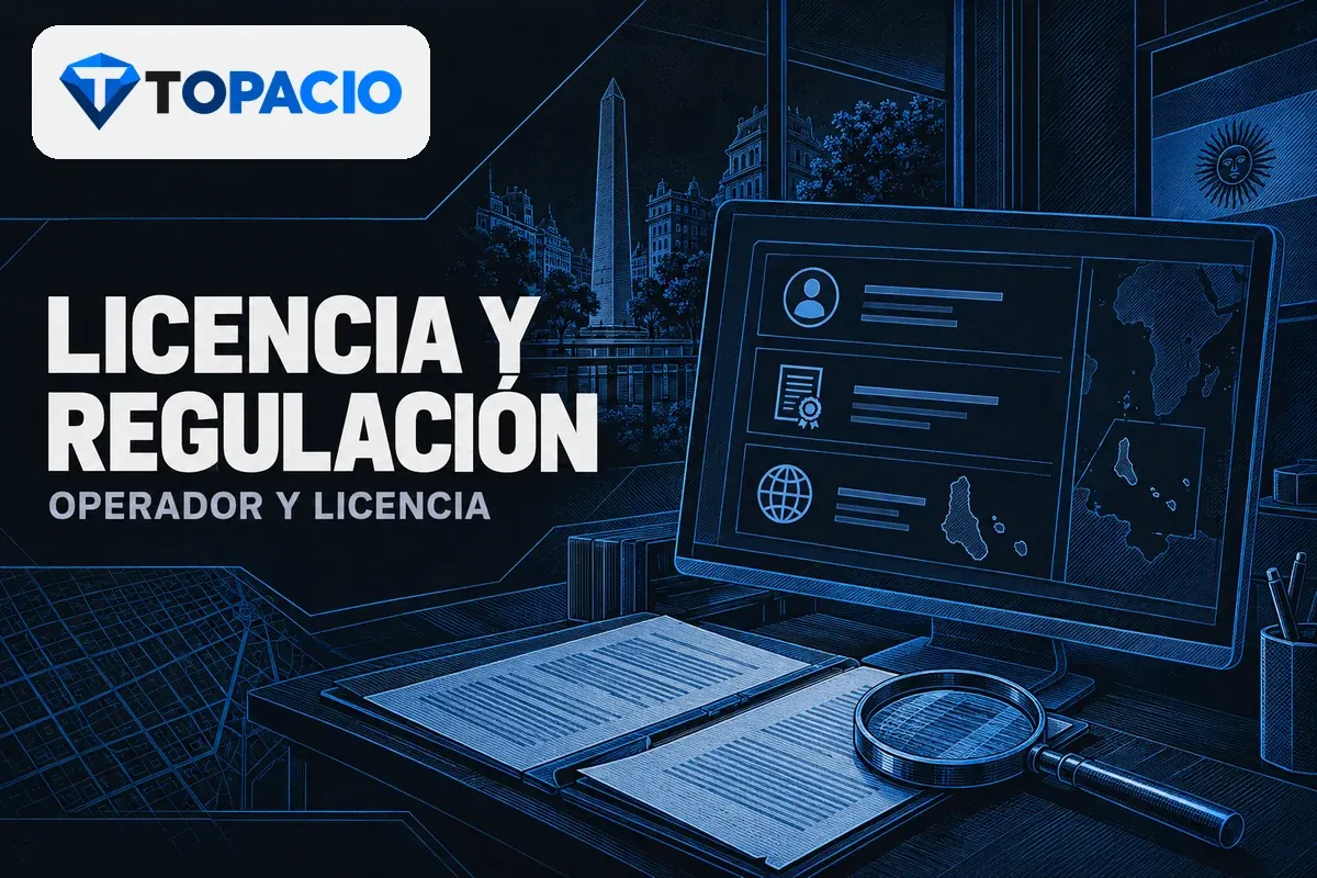 Monitor con información regulatoria junto a documentos y lupa.