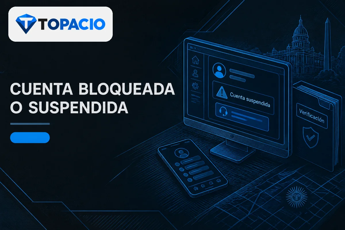 Computadora con aviso de cuenta suspendida y carpeta de verificación.