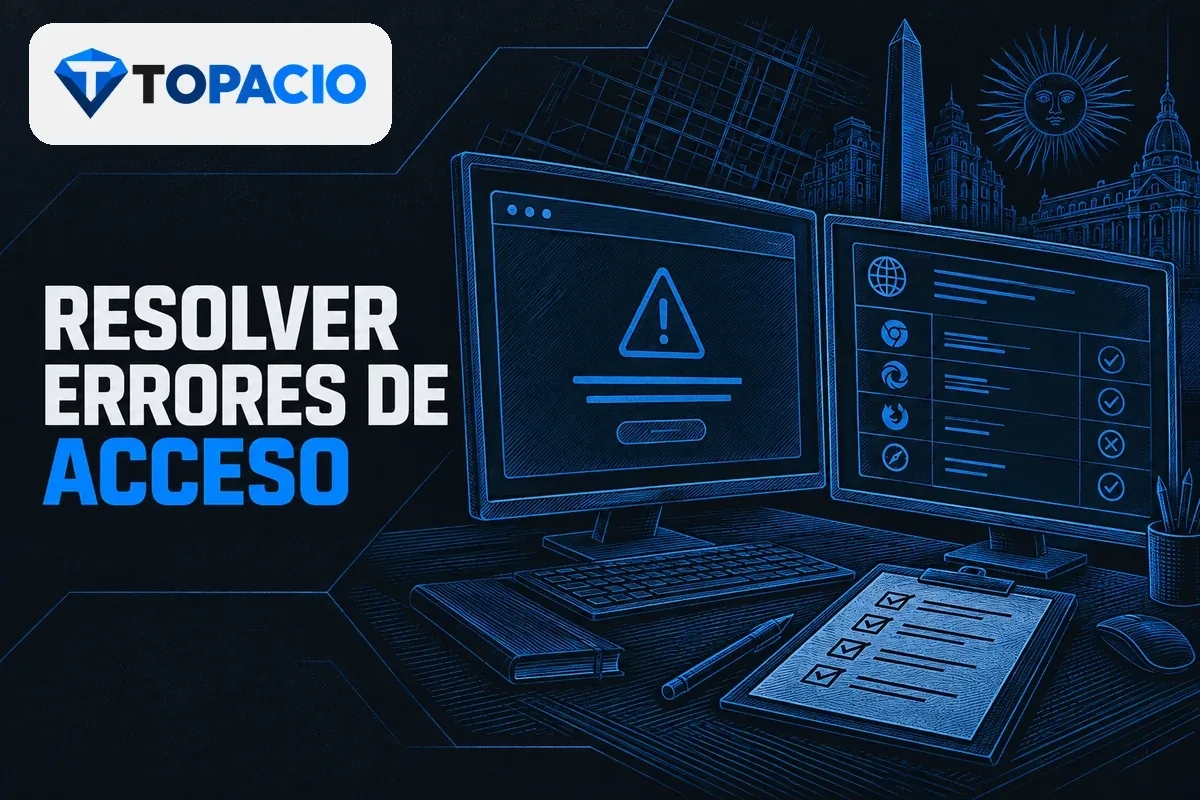 Dos monitores muestran un error y una tabla de diagnóstico.