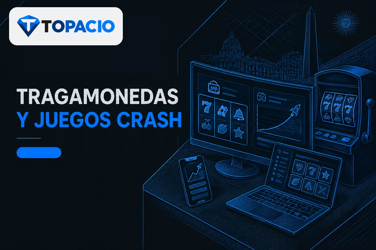 Pantalla curva con catálogo de tragamonedas y juegos crash.