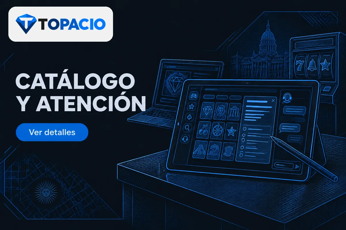 Tablet con catálogo, reglas de juego y chat de soporte.