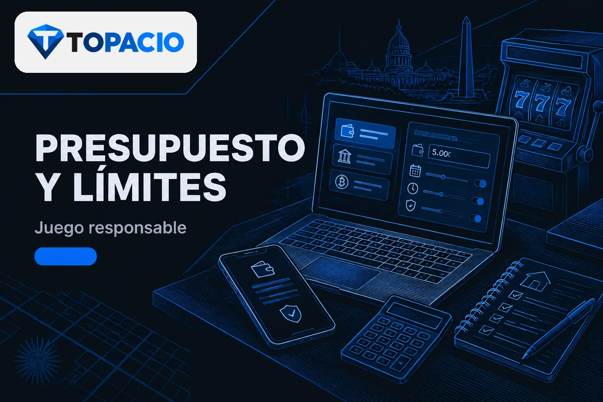 Laptop con depósitos, presupuesto, límites de tiempo y autoexclusión.