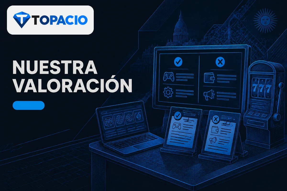 Monitor con valoración editorial, puntos favorables y condiciones del casino.