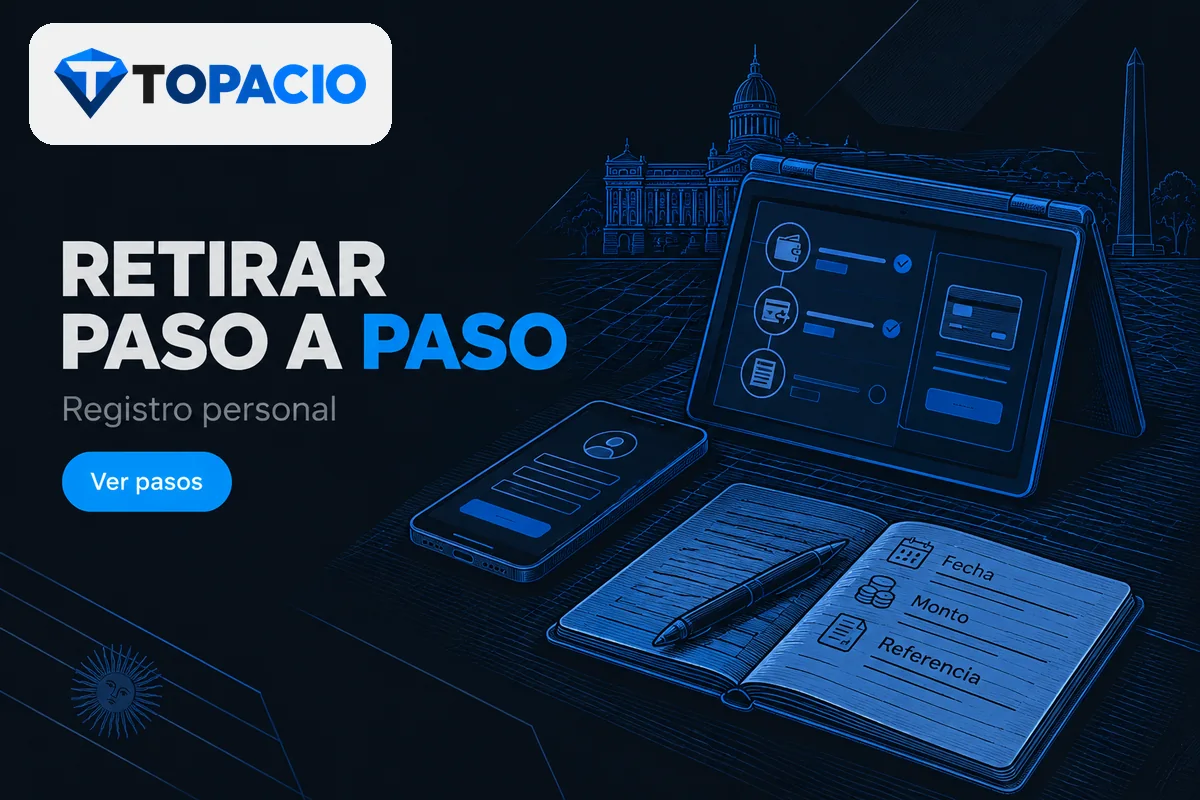 Pantalla con pasos de retiro y cuaderno de registro.