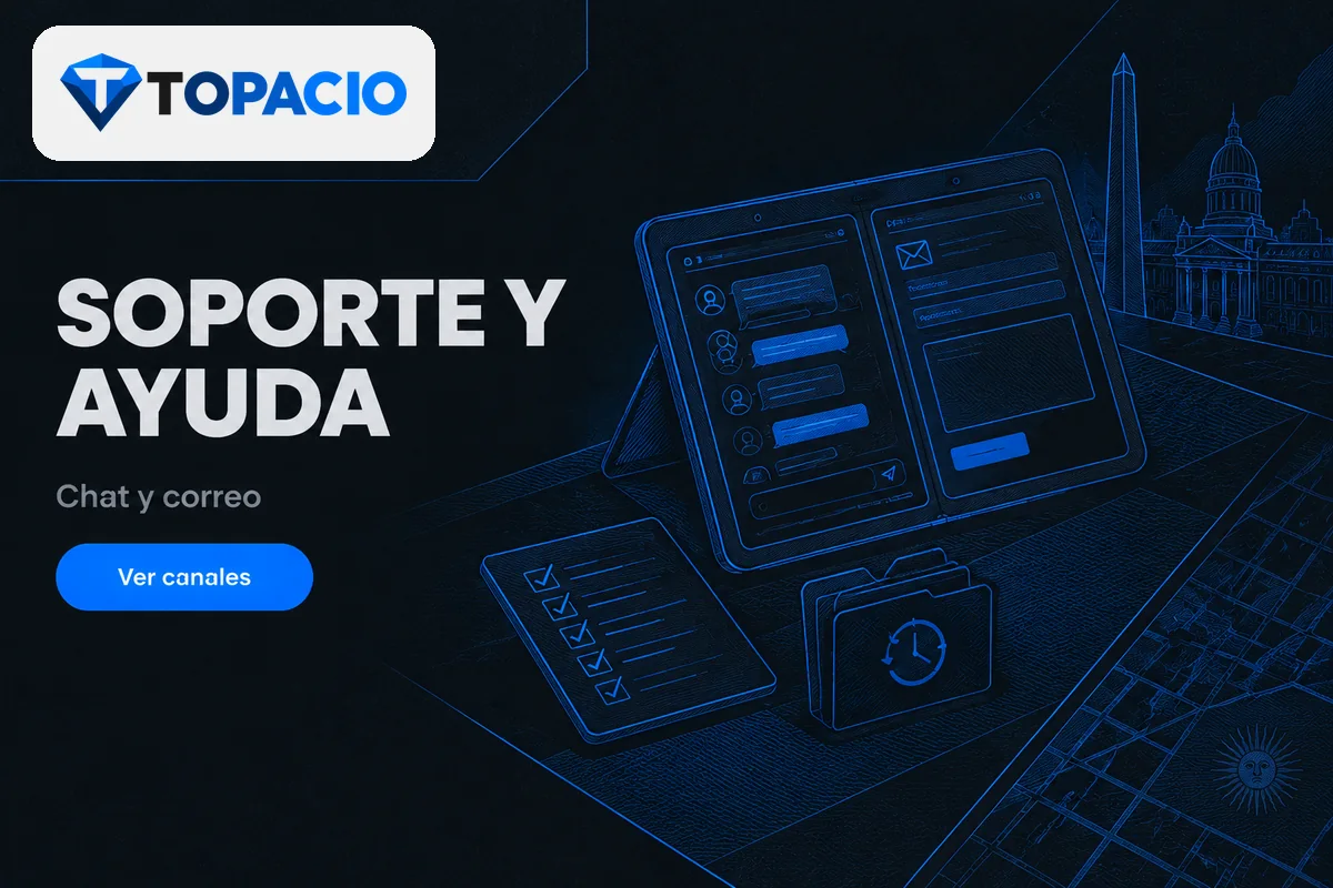 Tableta con chat, correo de soporte y lista de consulta.